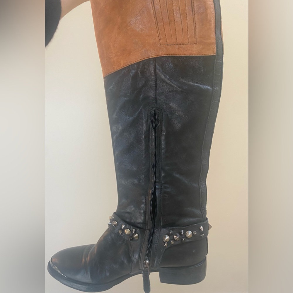 SAM EDELMAN black/brown studded riding boots